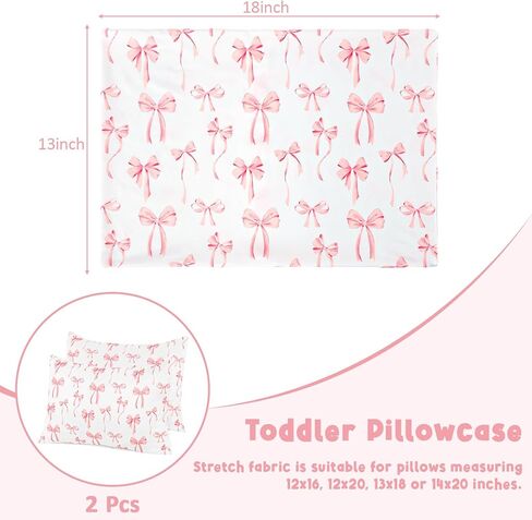 Toddler Pillowcase 2 Pack for Girls, Kid Pillowcase with Envelope Closure, Toddler Pillow Cover for 12"x16" 13"x18" 12"x20" 14"x20" Soft and Breathable Travel Pillowcase, Pink Bow in Kuwait