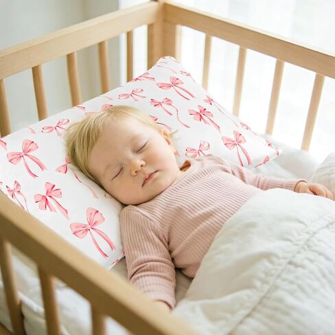 Toddler Pillowcase 2 Pack for Girls, Kid Pillowcase with Envelope Closure, Toddler Pillow Cover for 12"x16" 13"x18" 12"x20" 14"x20" Soft and Breathable Travel Pillowcase, Pink Bow in Kuwait