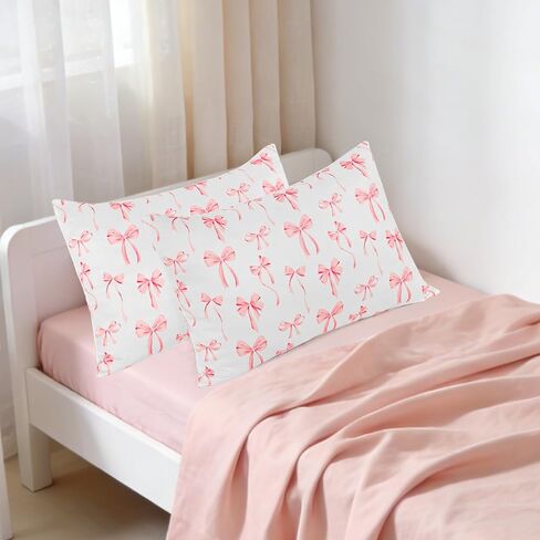 Toddler Pillowcase 2 Pack for Girls, Kid Pillowcase with Envelope Closure, Toddler Pillow Cover for 12"x16" 13"x18" 12"x20" 14"x20" Soft and Breathable Travel Pillowcase, Pink Bow in Kuwait