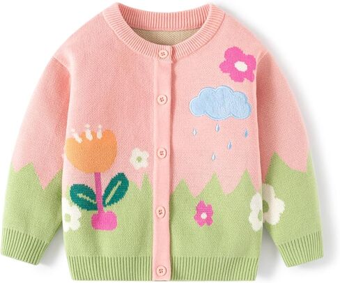 Cute Baby Girls Hearts Knit Cardigan Sweater, Toddler Loose Long Sleeve Shirts Warm Tops for Fall Winter Love Design in Kuwait