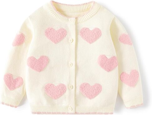 Cute Baby Girls Hearts Knit Cardigan Sweater, Toddler Loose Long Sleeve Shirts Warm Tops for Fall Winter Love Design in Kuwait