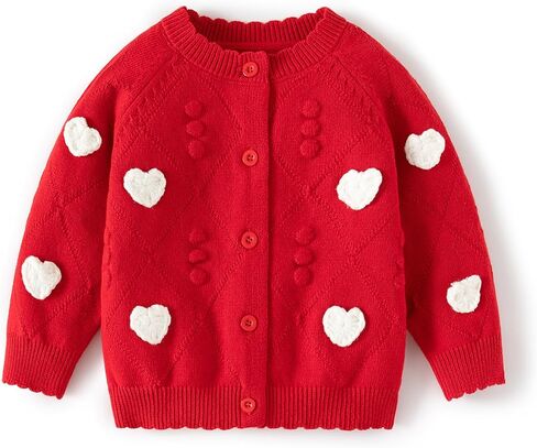 Cute Baby Girls Hearts Knit Cardigan Sweater, Toddler Loose Long Sleeve Shirts Warm Tops for Fall Winter Love Design in Kuwait
