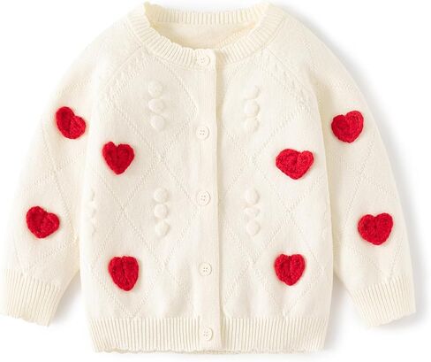 Cute Baby Girls Hearts Knit Cardigan Sweater, Toddler Loose Long Sleeve Shirts Warm Tops for Fall Winter Love Design in Kuwait