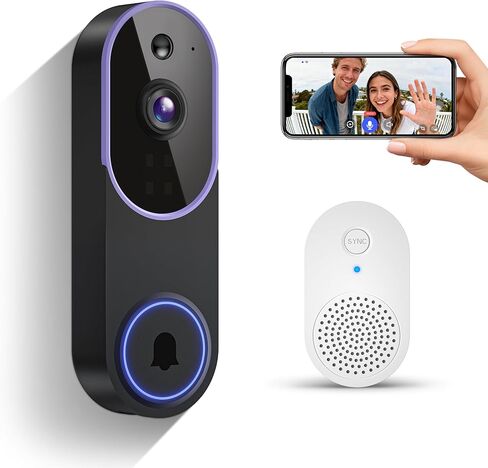 Smart 1080p Video Doorbell Camera with Doorbell Receiver, Live View, AI Human Detection, 2-Way Audio, Night Vision, Cloud Storage (Sold Separately), 2.4G WiFi, Hidden Security in Kuwait