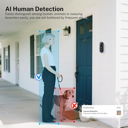Smart 1080p Video Doorbell Camera with Doorbell Receiver, Live View, AI Human Detection, 2-Way Audio, Night Vision, Cloud Storage (Sold Separately), 2.4G WiFi, Hidden Security in Kuwait