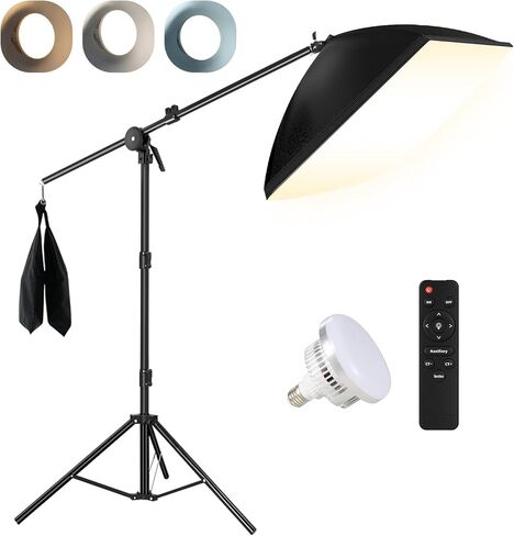 مجموعة إضاءة التصوير الفوتوغرافي من NiceVeedi Softbox مقاس 20 بوصة × 28 بوصة 85 وات 3000K-6000K E27 LED طقم إضاءة Softbox مع ذراع بوم وحامل ثلاثي القوائم 91 بوصة، وأضواء الاستوديو العلوية للتصوير الفوتوغرافي/البث المباشر/الصورة in Kuwait