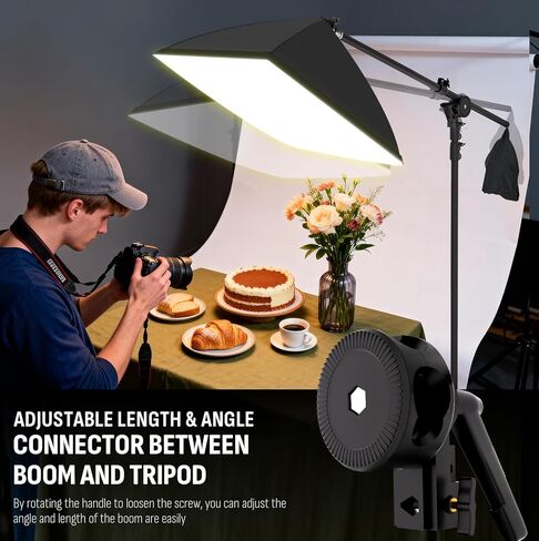 مجموعة إضاءة التصوير الفوتوغرافي من NiceVeedi Softbox مقاس 20 بوصة × 28 بوصة 85 وات 3000K-6000K E27 LED طقم إضاءة Softbox مع ذراع بوم وحامل ثلاثي القوائم 91 بوصة، وأضواء الاستوديو العلوية للتصوير الفوتوغرافي/البث المباشر/الصورة in Kuwait