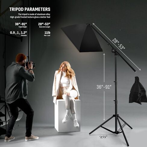 مجموعة إضاءة التصوير الفوتوغرافي من NiceVeedi Softbox مقاس 20 بوصة × 28 بوصة 85 وات 3000K-6000K E27 LED طقم إضاءة Softbox مع ذراع بوم وحامل ثلاثي القوائم 91 بوصة، وأضواء الاستوديو العلوية للتصوير الفوتوغرافي/البث المباشر/الصورة in Kuwait
