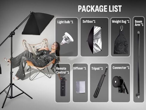 مجموعة إضاءة التصوير الفوتوغرافي من NiceVeedi Softbox مقاس 20 بوصة × 28 بوصة 85 وات 3000K-6000K E27 LED طقم إضاءة Softbox مع ذراع بوم وحامل ثلاثي القوائم 91 بوصة، وأضواء الاستوديو العلوية للتصوير الفوتوغرافي/البث المباشر/الصورة in Kuwait