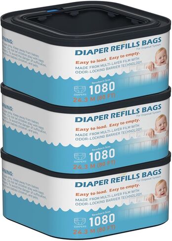 Jumbo+ Square Refills Disposal Bags Refill Compatible with Diaper Genie Classic, Compact and Select Pails, Hold Up to 1080 Newborn-Sized Diapers Per Refill, 3 Pack in Kuwait