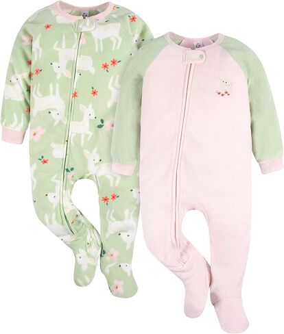 Gerber baby-girls Flame Resistant Fleece Footed Pajamas 2-pack in Kuwait