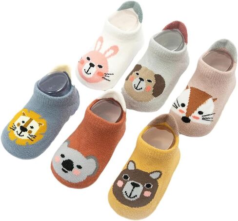 6 Pair Baby Toddler Socks Non Slip Grip Ankle Socks for Boys Girls Cute Cotton Funny for Infants Kids in Kuwait
