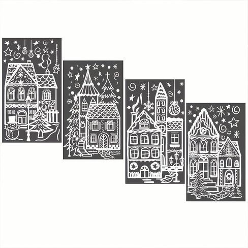 Window Clings for Glass Windows,4 Sheets Winter House Window Decals White Simple Style for Home Cafe Shopping Mall Glass Door Christmas Decor in Kuwait