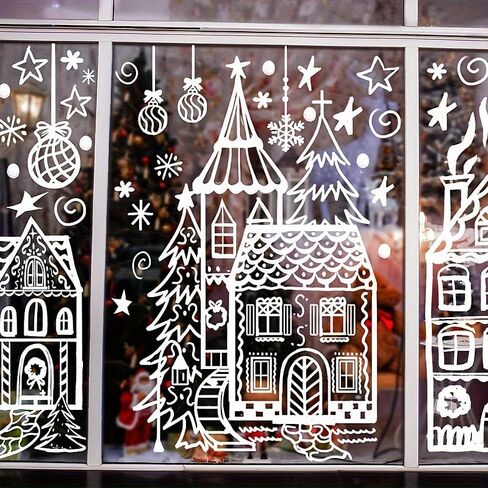 Window Clings for Glass Windows,4 Sheets Winter House Window Decals White Simple Style for Home Cafe Shopping Mall Glass Door Christmas Decor in Kuwait