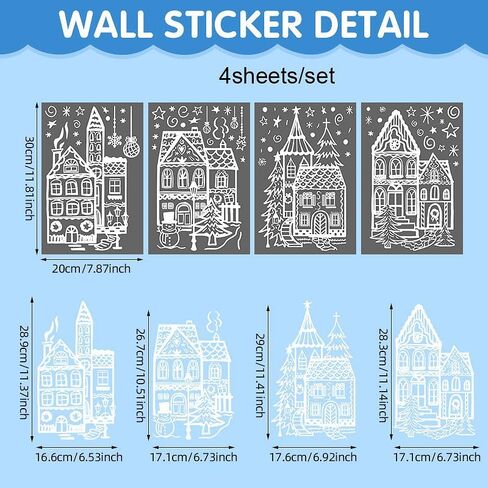 Window Clings for Glass Windows,4 Sheets Winter House Window Decals White Simple Style for Home Cafe Shopping Mall Glass Door Christmas Decor in Kuwait
