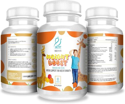 Actif Height Boost دعم كبير لنمو الطول مع أكثر من 10 عوامل، مكمل الارتفاع للأطفال والمراهقين، 60 علكة، نكهة الفراولة، تركيبة سريعة الطول in Saudi Arabia