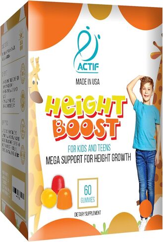 Actif Height Boost دعم كبير لنمو الطول مع أكثر من 10 عوامل، مكمل الارتفاع للأطفال والمراهقين، 60 علكة، نكهة الفراولة، تركيبة سريعة الطول in Saudi Arabia