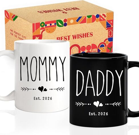Personalized New Daddy & Mommy Mugs Set - First Time Parents Gift, Baby Reveal Keepsake, Pregnancy Announcement Cup for Expecting Parents (2026) -52 in Kuwait
