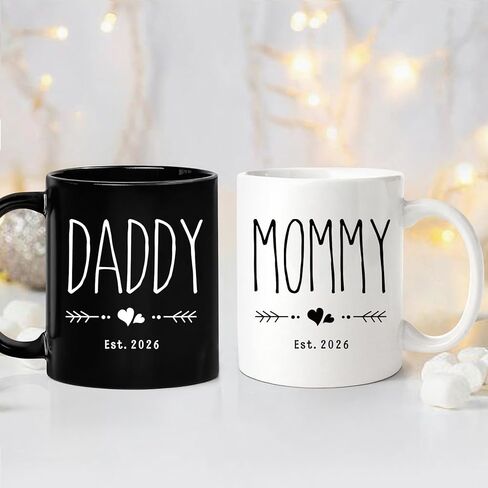 Personalized New Daddy & Mommy Mugs Set - First Time Parents Gift, Baby Reveal Keepsake, Pregnancy Announcement Cup for Expecting Parents (2026) -52 in Kuwait