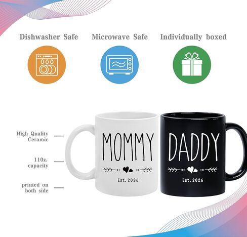 Personalized New Daddy & Mommy Mugs Set - First Time Parents Gift, Baby Reveal Keepsake, Pregnancy Announcement Cup for Expecting Parents (2026) -52 in Kuwait
