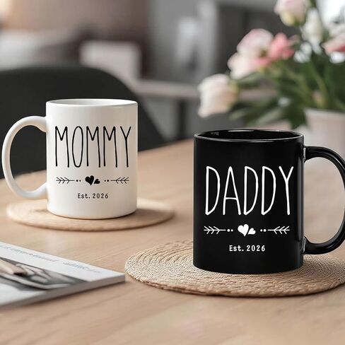 Personalized New Daddy & Mommy Mugs Set - First Time Parents Gift, Baby Reveal Keepsake, Pregnancy Announcement Cup for Expecting Parents (2026) -52 in Kuwait