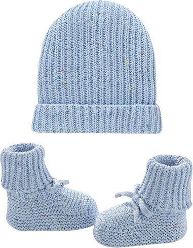 LAWKUL Baby Beanie and Booties 2-Piece Set Newborn Knit Hat Cotton Sock Shoes Warm Skull Cap for Infant Boy Girl in Kuwait