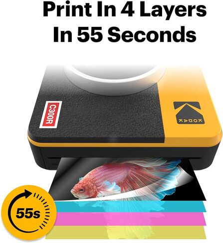 KODAK Mini Shot 3 Retro 3x3 بوصة كاميرا رقمية فورية وطابعة صور، 98 ورقة، كاميرا طباعة محمولة 2 في 1، طابعة بلوتوث للهواتف الذكية لنظام iOS وAndroid، 4PASS صبغ التسامي، أبيض in Kuwait