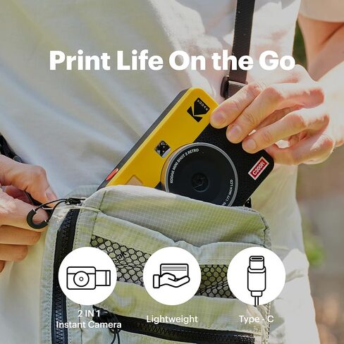 KODAK Mini Shot 3 Retro 3x3 بوصة كاميرا رقمية فورية وطابعة صور، 98 ورقة، كاميرا طباعة محمولة 2 في 1، طابعة بلوتوث للهواتف الذكية لنظام iOS وAndroid، 4PASS صبغ التسامي، أبيض in Kuwait