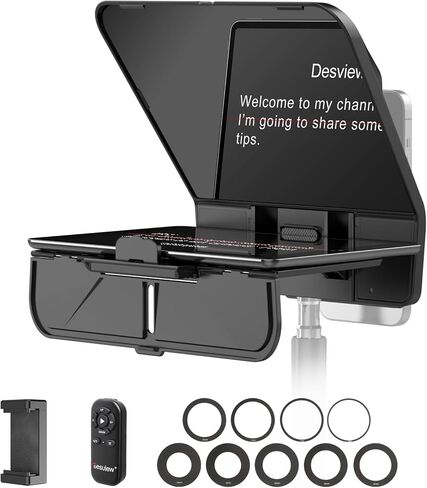 جهاز Desview T5 Teleprompter للهواتف الذكية/الكمبيوتر اللوحي مقاس 11 بوصة/DSLR، حلقات محول 49-82 مم، زجاج مطلي متين، جهاز تحكم عن بعد بلوتوث وتطبيق مجاني، للبث المباشر/يوتيوب/مدونات الفيديو/تسجيل الفيديو in Kuwait
