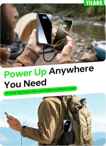 شاحن محمول، كابل بنك طاقة مدمج بقدرة 50000 مللي أمبير في الساعة، شحن سريع 22.5 وات PD USB C داخلي وخارجي، حزمة بطارية خارجية مع 6 مخارج ومدخلين، ضروري للسفر لهاتف iPhone 17/16/15/14/13/12 - رمادي in Kuwait