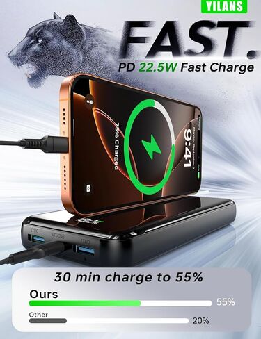 شاحن محمول، كابل بنك طاقة مدمج بقدرة 50000 مللي أمبير في الساعة، شحن سريع 22.5 وات PD USB C داخلي وخارجي، حزمة بطارية خارجية مع 6 مخارج ومدخلين، ضروري للسفر لهاتف iPhone 17/16/15/14/13/12 - رمادي in Kuwait