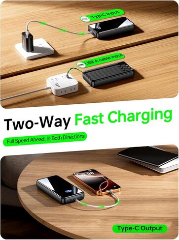 شاحن محمول، كابل بنك طاقة مدمج بقدرة 50000 مللي أمبير في الساعة، شحن سريع 22.5 وات PD USB C داخلي وخارجي، حزمة بطارية خارجية مع 6 مخارج ومدخلين، ضروري للسفر لهاتف iPhone 17/16/15/14/13/12 - رمادي in Kuwait