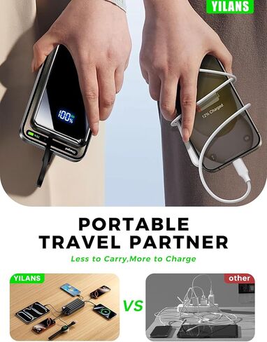 شاحن محمول، كابل بنك طاقة مدمج بقدرة 50000 مللي أمبير في الساعة، شحن سريع 22.5 وات PD USB C داخلي وخارجي، حزمة بطارية خارجية مع 6 مخارج ومدخلين، ضروري للسفر لهاتف iPhone 17/16/15/14/13/12 - رمادي in Kuwait
