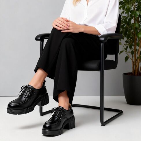 Oxford Shoes for Women Chunky Oxford Shoes Women Platform Oxford Shoes Classic Lace-Up Oxfords for Women, Women's Loafers Comfortable Shoes for Dress Casual Shoes for Office School Daily Wear in Kuwait