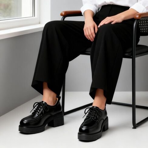 Oxford Shoes for Women Chunky Oxford Shoes Women Platform Oxford Shoes Classic Lace-Up Oxfords for Women, Women's Loafers Comfortable Shoes for Dress Casual Shoes for Office School Daily Wear in Kuwait