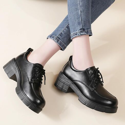Oxford Shoes for Women Chunky Oxford Shoes Women Platform Oxford Shoes Classic Lace-Up Oxfords for Women, Women's Loafers Comfortable Shoes for Dress Casual Shoes for Office School Daily Wear in Kuwait