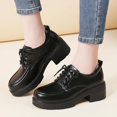 Oxford Shoes for Women Chunky Oxford Shoes Women Platform Oxford Shoes Classic Lace-Up Oxfords for Women, Women's Loafers Comfortable Shoes for Dress Casual Shoes for Office School Daily Wear in Kuwait
