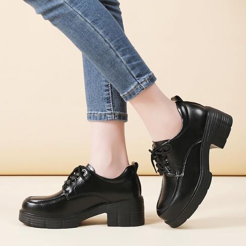 Oxford Shoes for Women Chunky Oxford Shoes Women Platform Oxford Shoes Classic Lace-Up Oxfords for Women, Women's Loafers Comfortable Shoes for Dress Casual Shoes for Office School Daily Wear in Kuwait