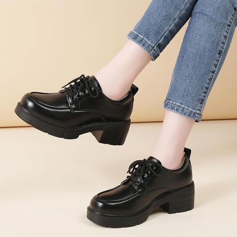 Oxford Shoes for Women Chunky Oxford Shoes Women Platform Oxford Shoes Classic Lace-Up Oxfords for Women, Women's Loafers Comfortable Shoes for Dress Casual Shoes for Office School Daily Wear in Kuwait