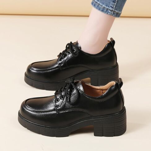 Oxford Shoes for Women Chunky Oxford Shoes Women Platform Oxford Shoes Classic Lace-Up Oxfords for Women, Women's Loafers Comfortable Shoes for Dress Casual Shoes for Office School Daily Wear in Kuwait