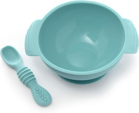 PrimaStella Unbreakable Silicone Non-Slip Bowl and Chew Spoon Set for Babies and Toddlers (Rainbow Swirl) in Saudi Arabia