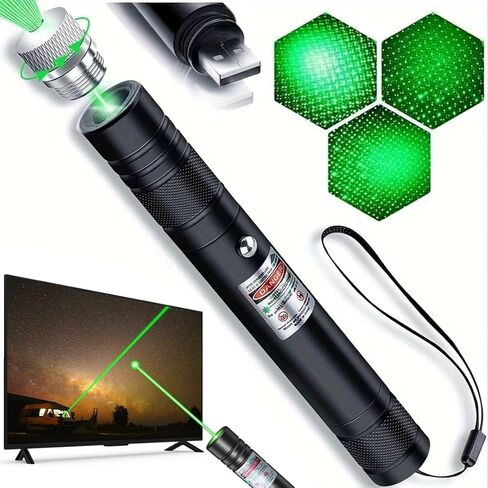 مؤشر الليزر الأخضر عالي الطاقة - شعاع ليزر طويل المدى قابلة لإعادة الشحن ، شحن USB للمشي لمسافات طويلة والعروض والاستخدام في الهواء الطلق (ضوء أخضر من الدرجة المهنية) in Kuwait
