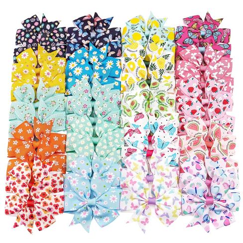 CÉLLOT 40Pcs 3 Inch Boutique Grosgrain Ribbon Pinwheel Hair Bows Alligator Clips For Girls Toddlers Accessories Teens Gifts In Pairs(Fresh Color) in Kuwait