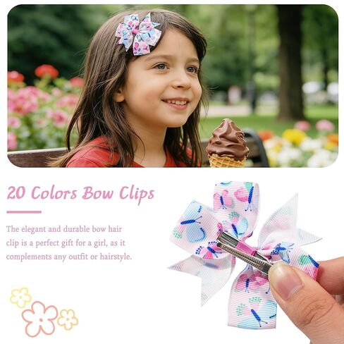 CÉLLOT 40Pcs 3 Inch Boutique Grosgrain Ribbon Pinwheel Hair Bows Alligator Clips For Girls Toddlers Accessories Teens Gifts In Pairs(Fresh Color) in Kuwait