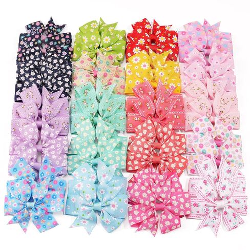 CÉLLOT 40Pcs 3 Inch Boutique Grosgrain Ribbon Pinwheel Hair Bows Alligator Clips For Girls Toddlers Accessories Teens Gifts In Pairs(Fresh Color) in Kuwait