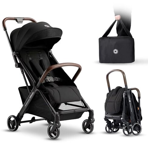 Lightweight Travel Stroller, One-Hand Fold Airplane Carry-On, Compact Baby & Toddler Stroller with Cup & Phone Holder, 6.6 lbs Capacity Basket, Adjustable Reclining Backrest, Black in Kuwait