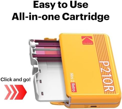طابعة صور محمولة KODAK Mini 2 Retro 2x3، 98 ورقة، طابعة بلوتوث للهواتف الذكية لهواتف iPhone وAndroid، مطبوعات ملونة فورية، صبغ التسامي 4PASS، أبيض in Kuwait