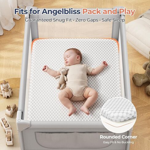 مرتبة ANGELBLISS Pack and Play - وسادة مرتبة سميكة 1.5 بوصة للرضع والأطفال الصغار، مرتبة مزدوجة الجوانب من الإسفنج الذكي المريح مع غطاء مبطن ثلاثي الأبعاد يسمح بمرور الهواء in Kuwait