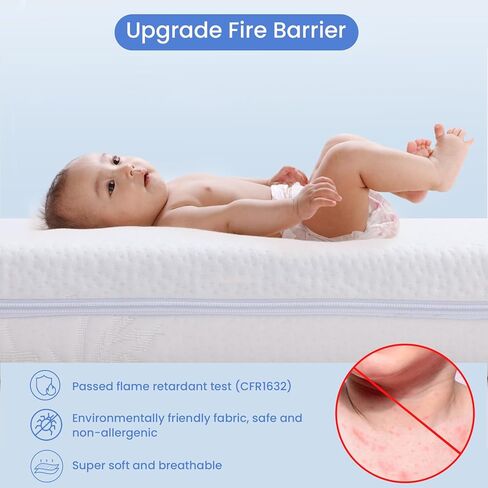 KEAWIS Memory Foam Crib & Toddler Mattress: Dual-Sided Soft Cribs mattresses for Waterproof - 52" x 27.6" x 5" - Breathable - Bamboo Toddler Bed Mattress Fits Baby and Kids in Kuwait