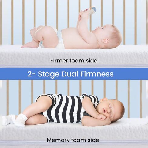 KEAWIS Memory Foam Crib & Toddler Mattress: Dual-Sided Soft Cribs mattresses for Waterproof - 52" x 27.6" x 5" - Breathable - Bamboo Toddler Bed Mattress Fits Baby and Kids in Kuwait